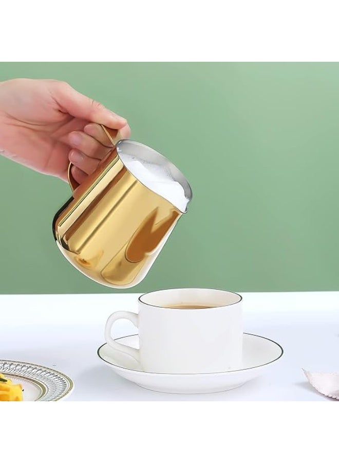 إبريق حليب سعة 350 مل، أباريق حليب، إبريق ذهبي من الفولاذ المقاوم للصدأ، للاستخدام المنزلي والاحترافي في تحضير القهوة (ذهبي) - Image 4